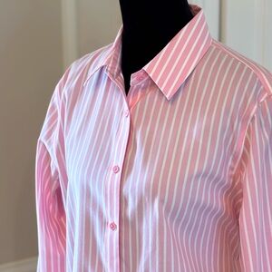 Jones NY Pink& White Candy Striped Button-Up Shirt M Office Career Casual Preppy